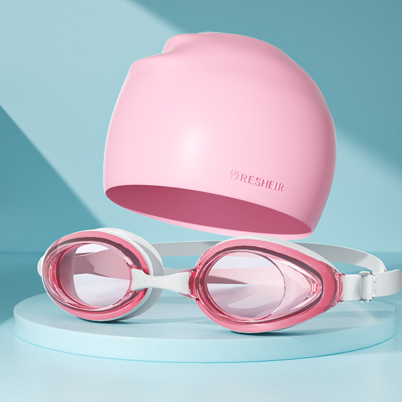 Large Frame Anti-Fog Waterproof Swimming Goggles With Cap