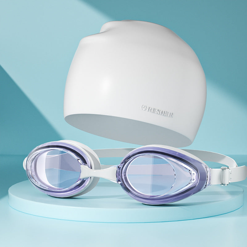 Large Frame Anti-Fog Waterproof Swimming Goggles With Cap