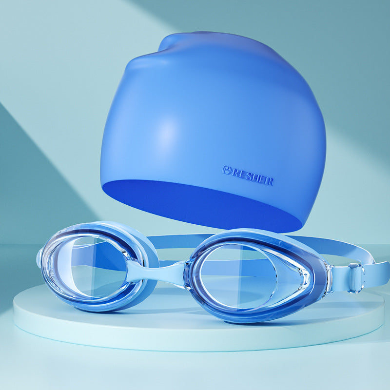 Large Frame Anti-Fog Waterproof Swimming Goggles With Cap