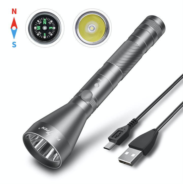 USB Rechargeable Waterproof Compass Flashlight