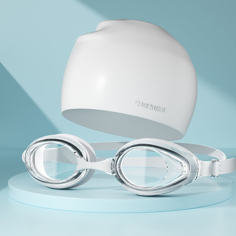 Large Frame Anti-Fog Waterproof Swimming Goggles With Cap
